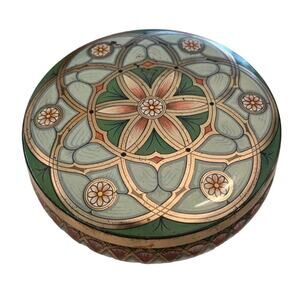 Vintage Meister Metal Round Kaleidoscope Tin Box with Lid Brazil Floral Art Deco